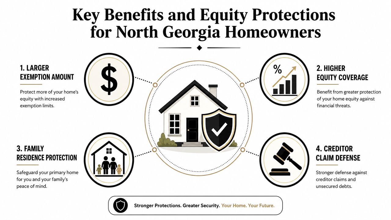 An infographic detailing four key home equity protections and benefits for homeowners living in North Georgia.