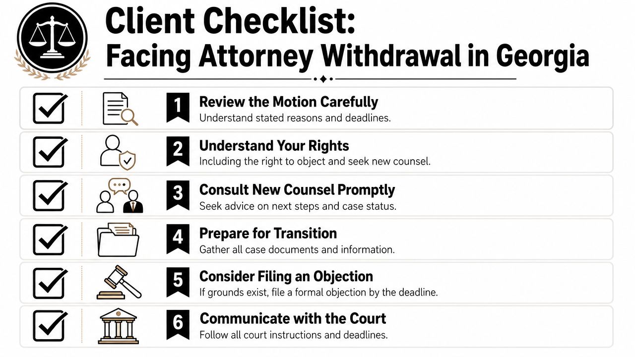 A six-step checklist for clients dealing with an attorney's motion to withdraw in Georgia.