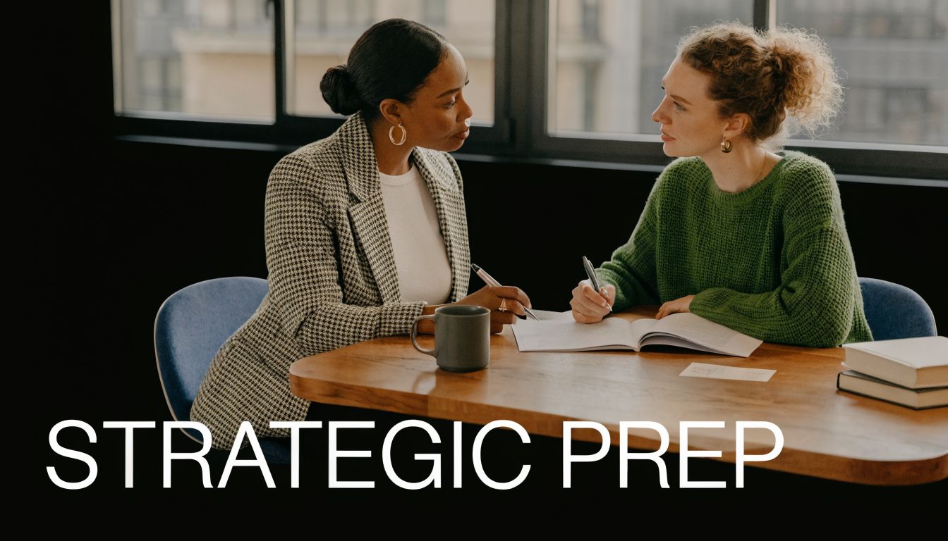 Two professional women sitting at a wooden table collaborating on paperwork during a business meeting session.