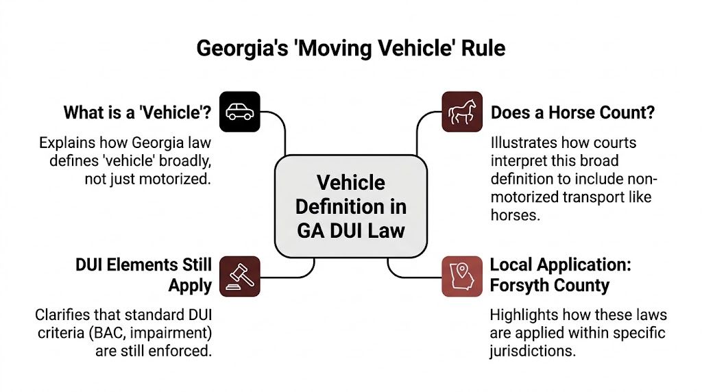 A diagram explaining Georgia law regarding DUI definitions for moving vehicles including non-motorized transport like horses.