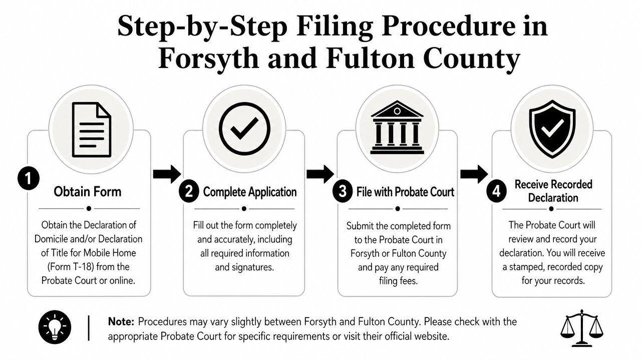 A step-by-step guide explaining the filing procedure for declarations of domicile in Forsyth and Fulton County.