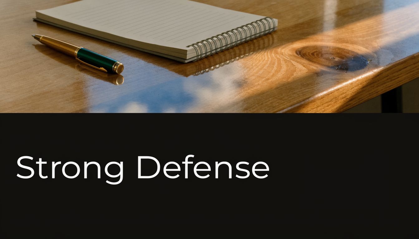 A spiral-bound notebook and a green and gold pen placed on a polished wooden table surface.