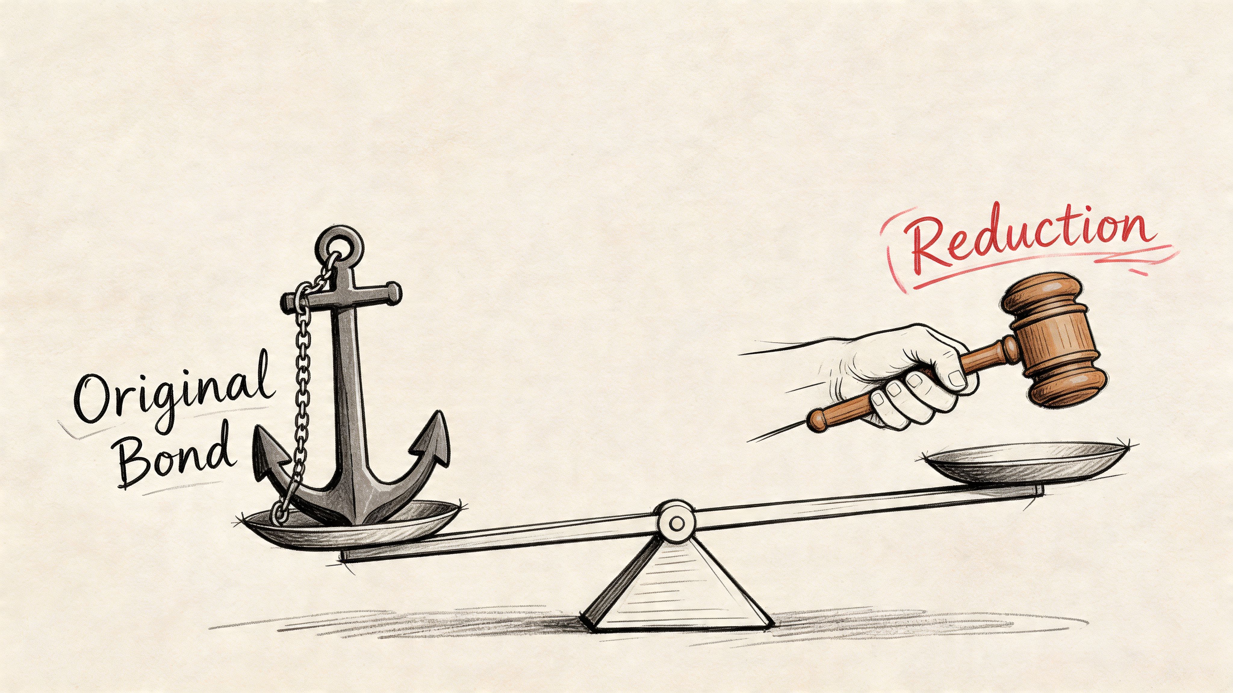 A conceptual illustration showing an anchor on a scale, being balanced by a judge's gavel for reduction.