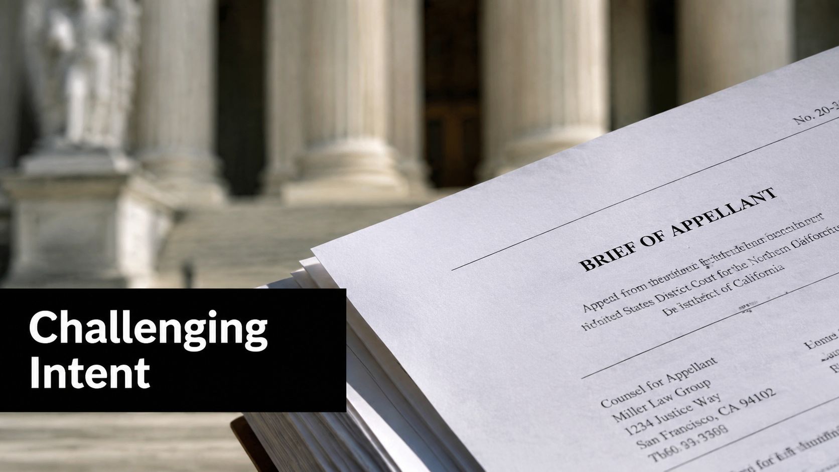 A legal Brief of Appellant document displayed in front of the United States Supreme Court building.
