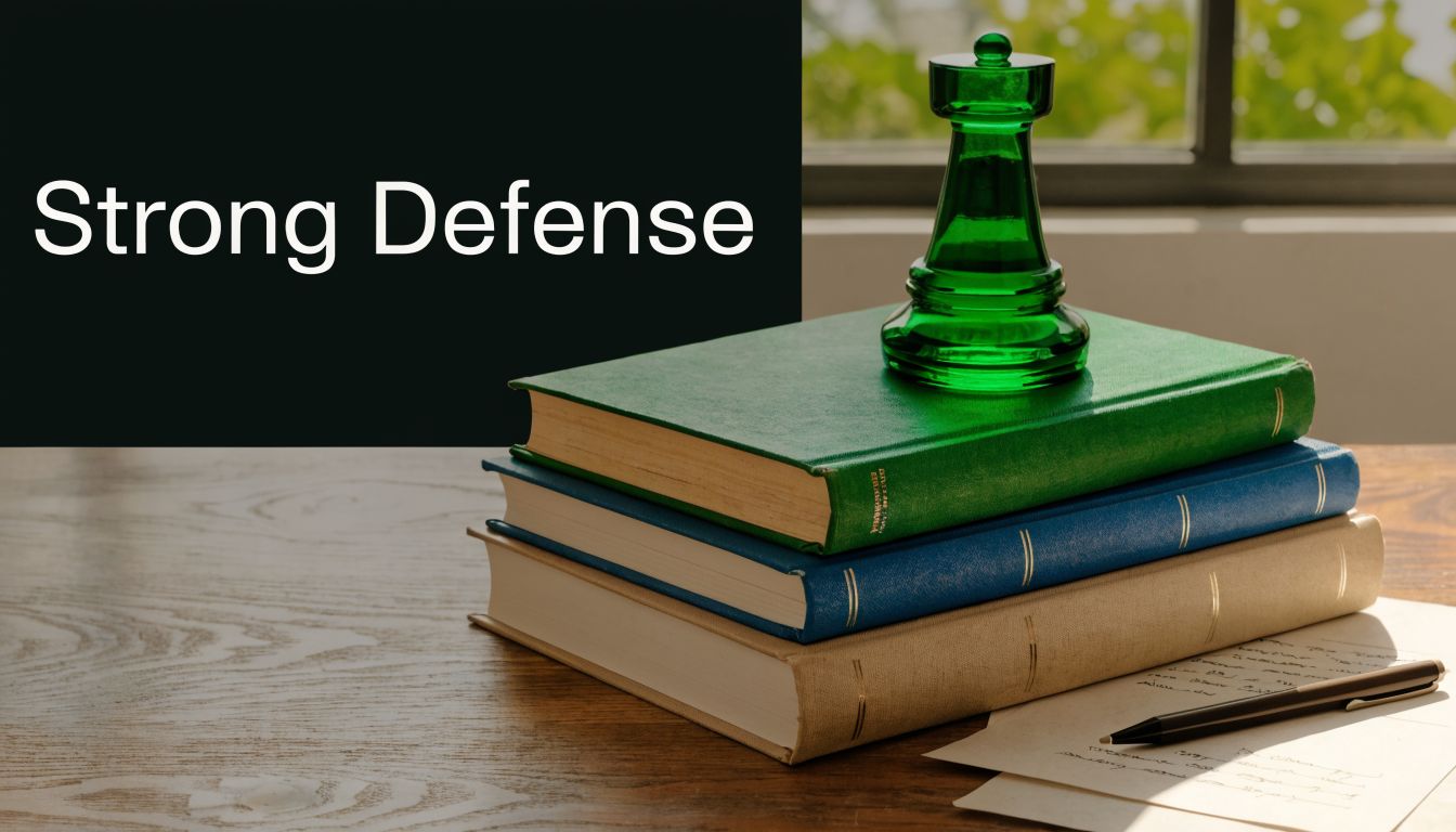 A green glass chess rook placed on a stack of three books on a wooden desk.