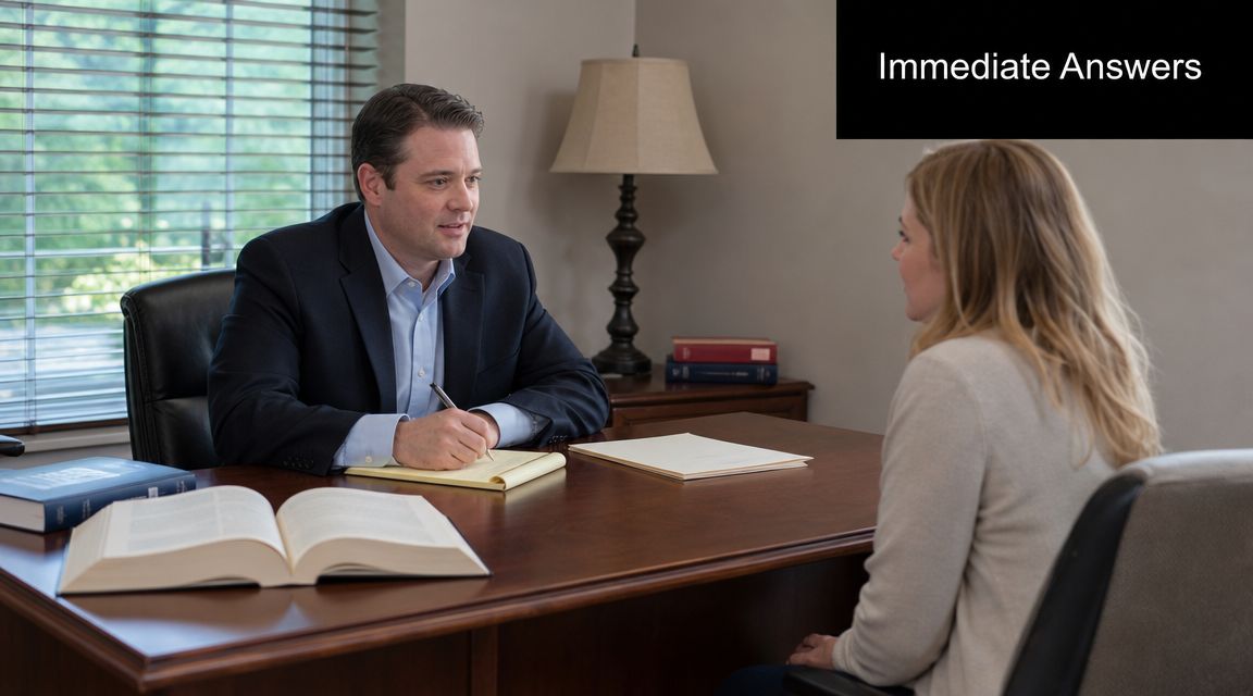 A professional man in a suit takes notes while consulting with a client in an office setting.