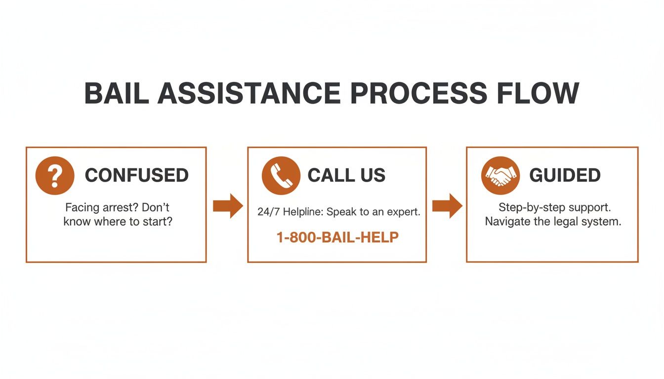 A process flow diagram illustrating bail assistance, from being confused to calling for guided support.