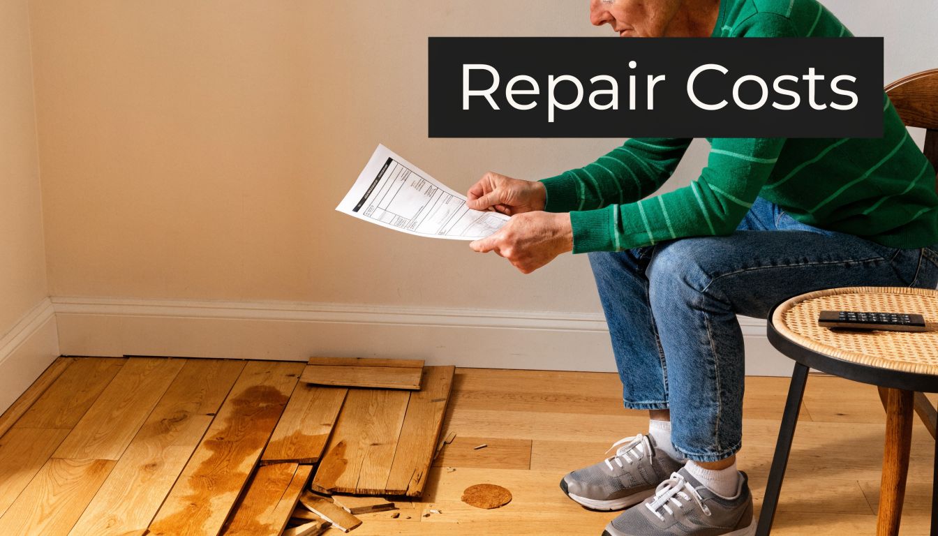 A senior person sitting on a chair looking at a bill after experiencing home water damage