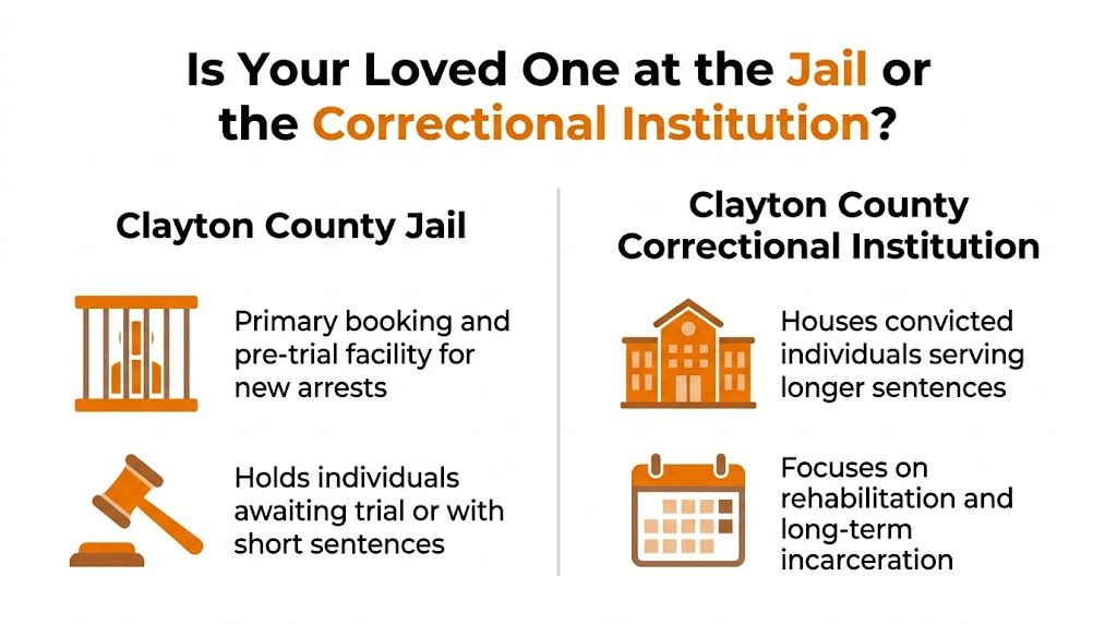 An infographic comparing the functions of Clayton County Jail and the Clayton County Correctional Institution for families.