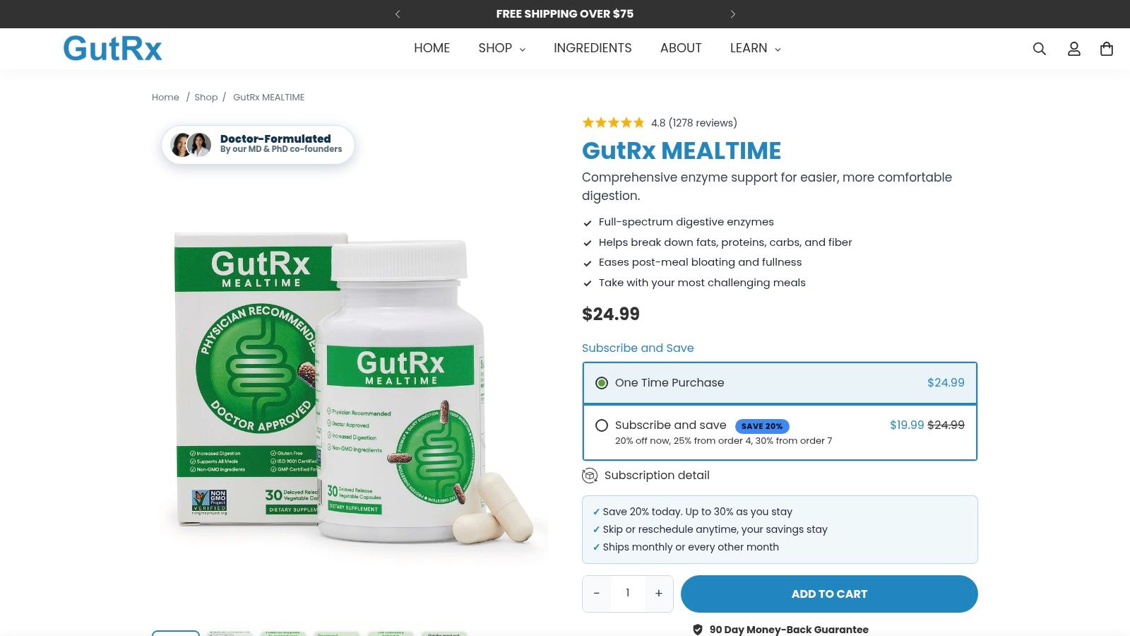 Screenshot from https://gutrx.com/products/gutrx-mealtime