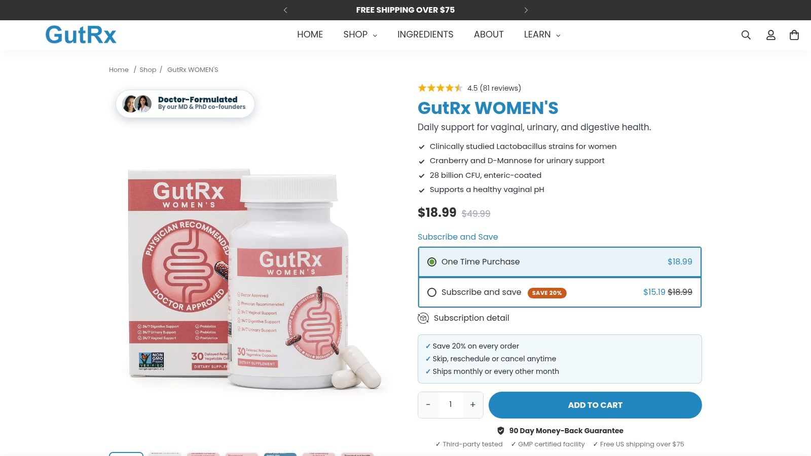 Screenshot from https://gutrx.com/products/gutrx-women-s