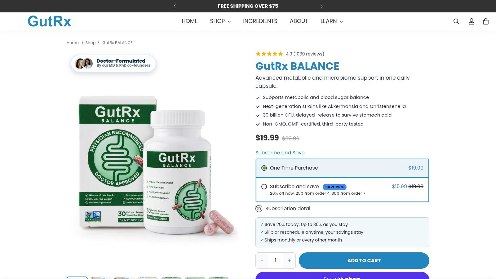 Screenshot from https://gutrx.com/products/gutrx-balance
