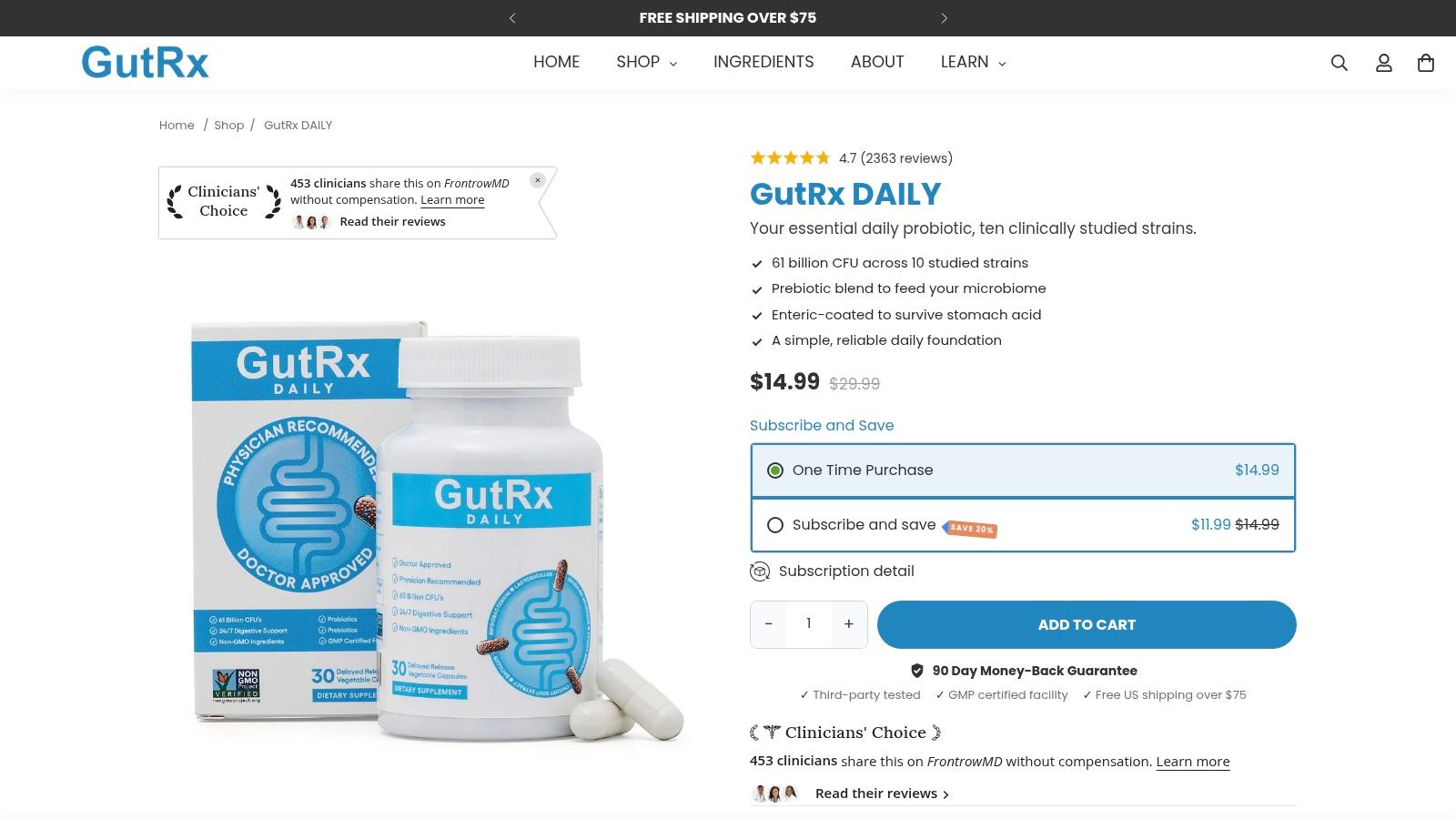 Screenshot from https://gutrx.com/products/gutrx-daily