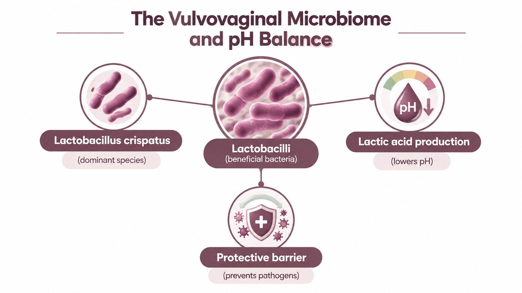 A diagram illustrating how Lactobacilli bacteria maintain a healthy vaginal environment by lowering pH levels.