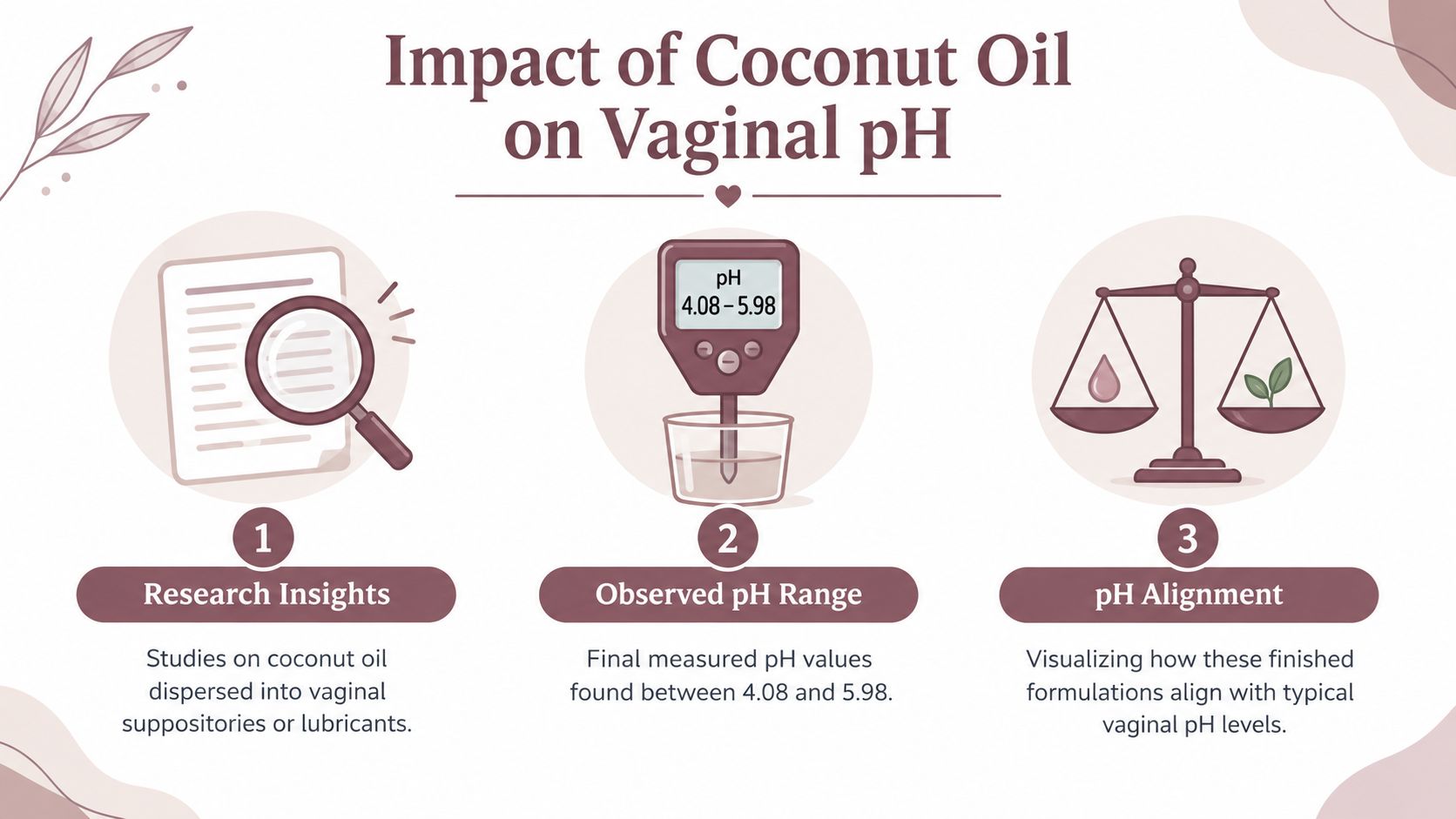 An infographic showing the research findings on how coconut oil impacts vaginal pH levels for health.