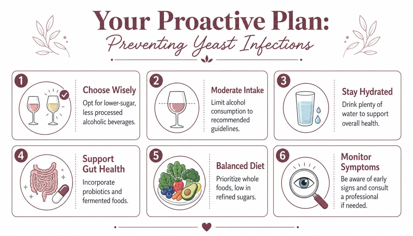 An infographic titled Your Proactive Plan with six tips for preventing yeast infections and supporting overall health.