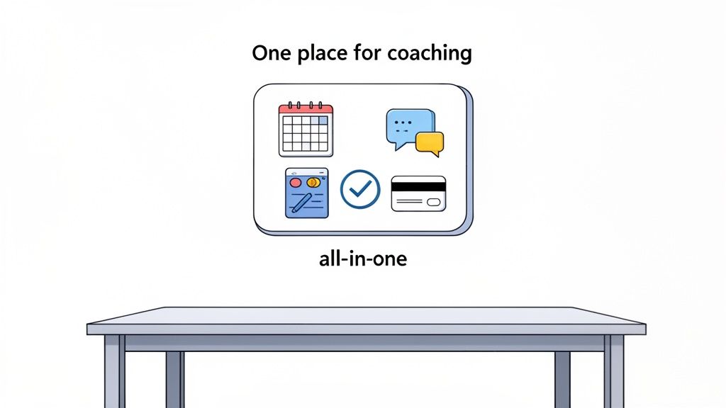 An all-in-one digital platform for coaching, featuring scheduling, communication, tasks, and payments.