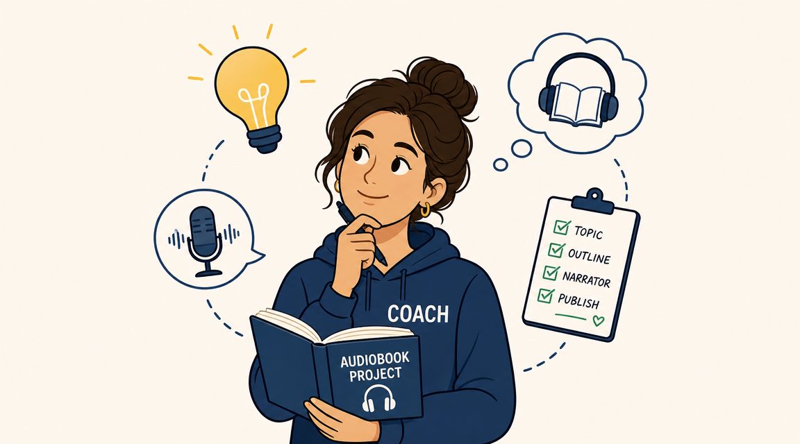 A female audiobook coach holding a book while thinking about the steps to create a professional audiobook.