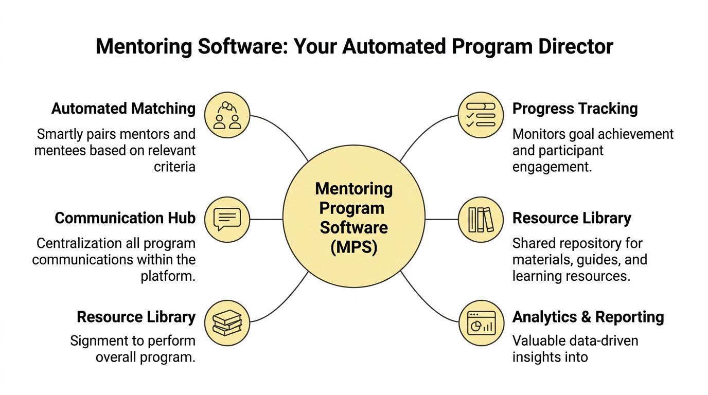 A diagram illustrating the core benefits of using automated mentoring program software for organizations.