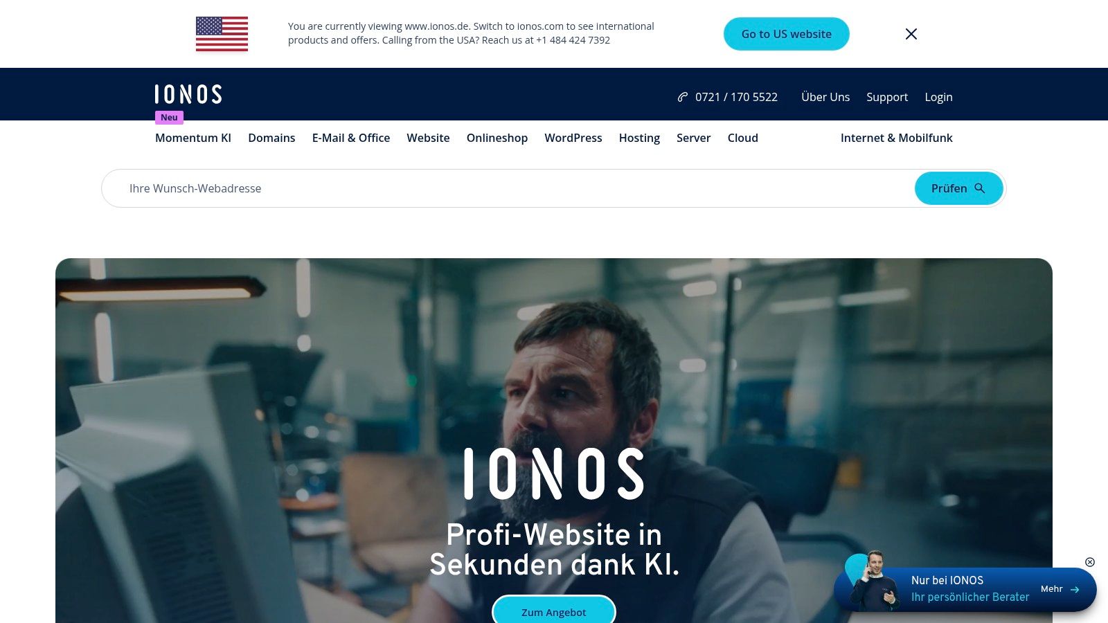 IONOS Website-/Landing-Page-Baukasten