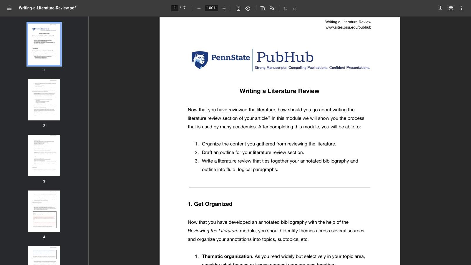 Penn State Writing a Literature Review PDF handout