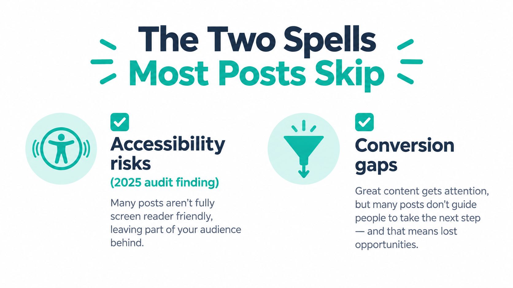 An infographic highlighting accessibility risks and conversion gaps that many social media posts often miss.