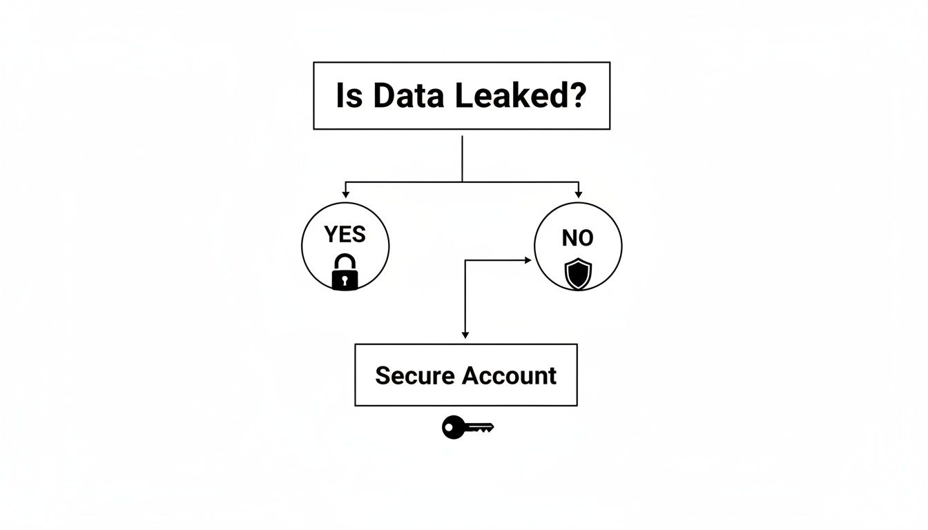 Flowchart illustrating the process of securing an account based on whether data has been leaked.