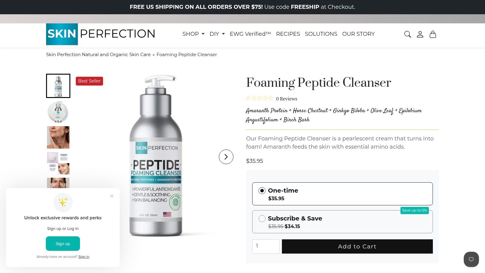 Screenshot from https://www.naturalorganicskincare.com/products/foaming-peptide-cleanser