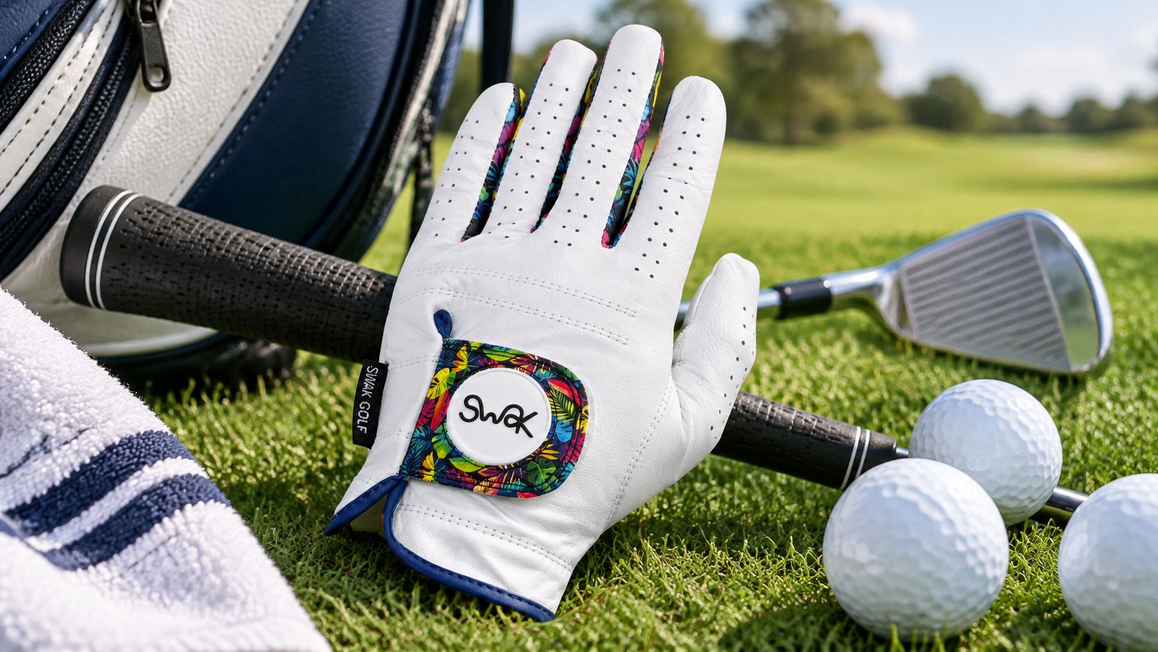 Cabretta Leather Golf Glove - Leaf Pattern, Unisex, Strong Grip