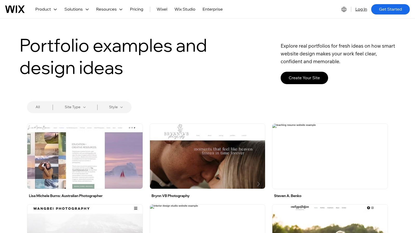 Wix (portfolio examples / official blog showcases)
