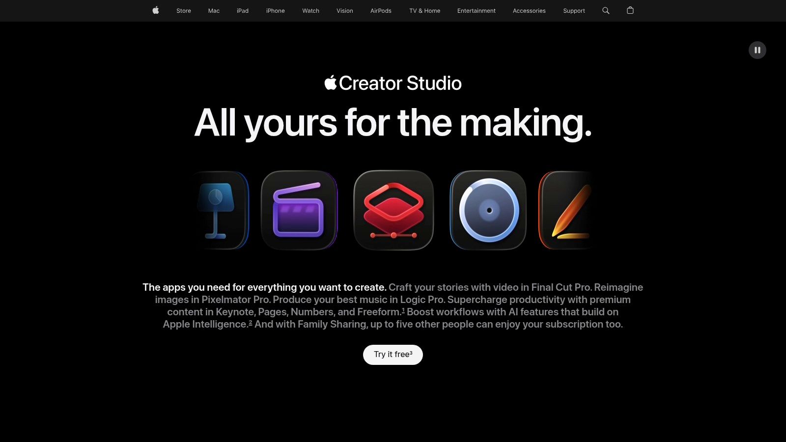 Apple Creator Studio (bundle: Final Cut Pro, Logic Pro, Pixelmator Pro, Motion, Compressor, MainStage, iWork enhancements)