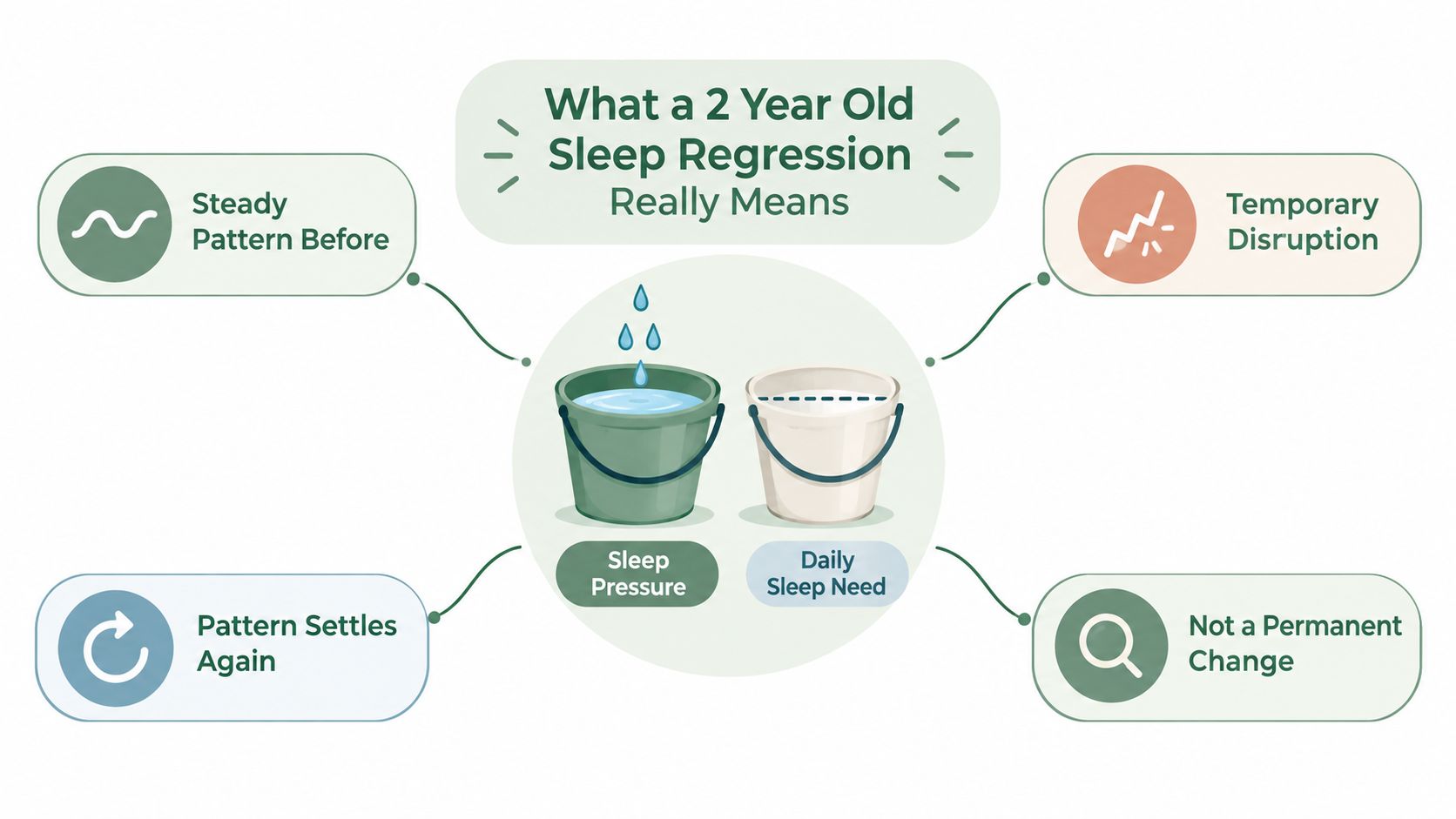 An infographic explaining that a 2 year old sleep regression is a temporary, non-permanent pattern change.