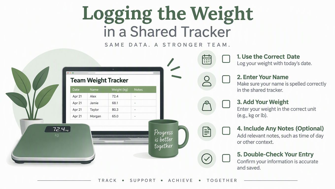 A guide on how to log weight into a shared digital team tracker for accountability.