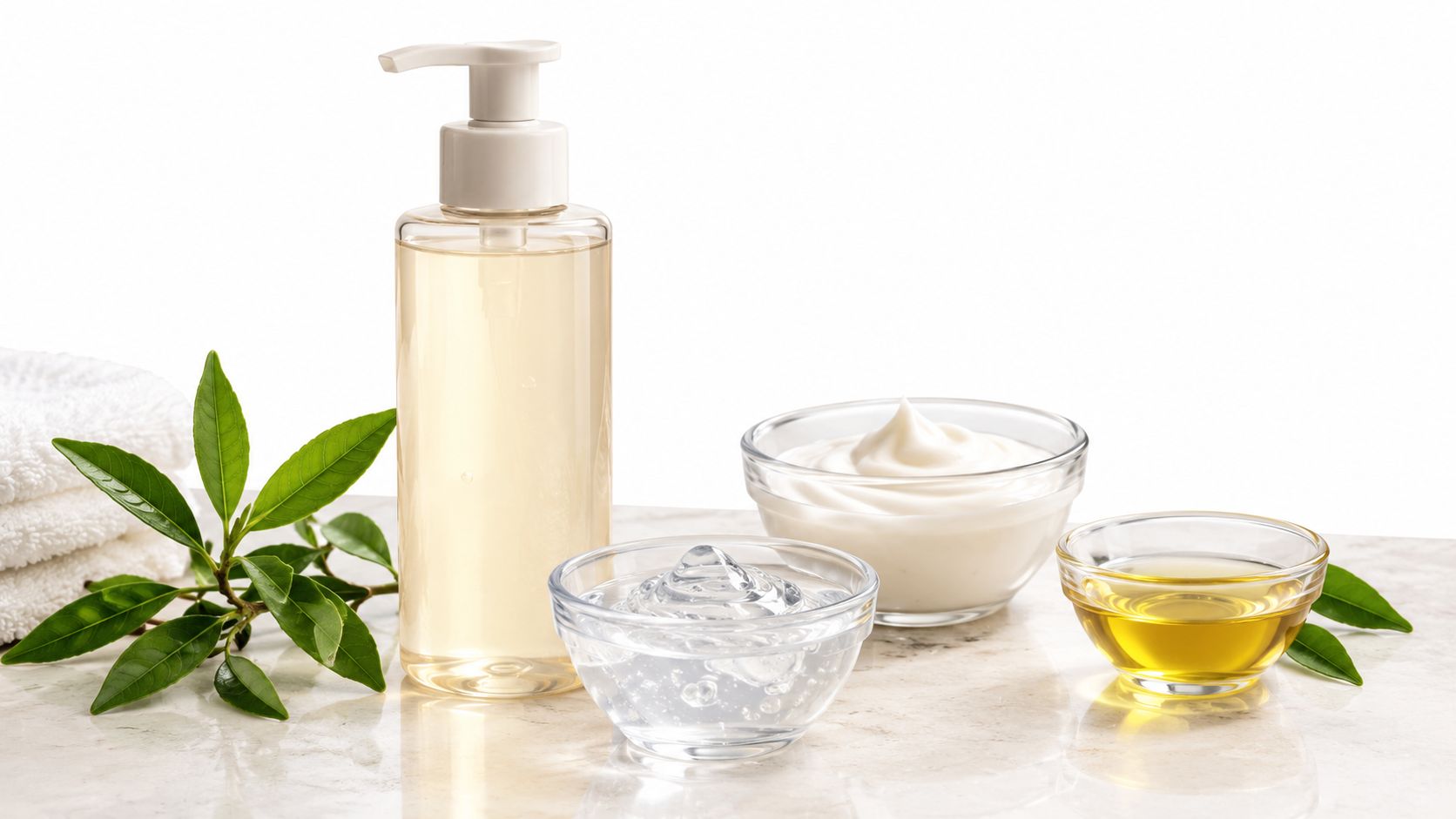 A pump bottle of Japanese body wash with skincare ingredients like lotion, clear gel, and oil.