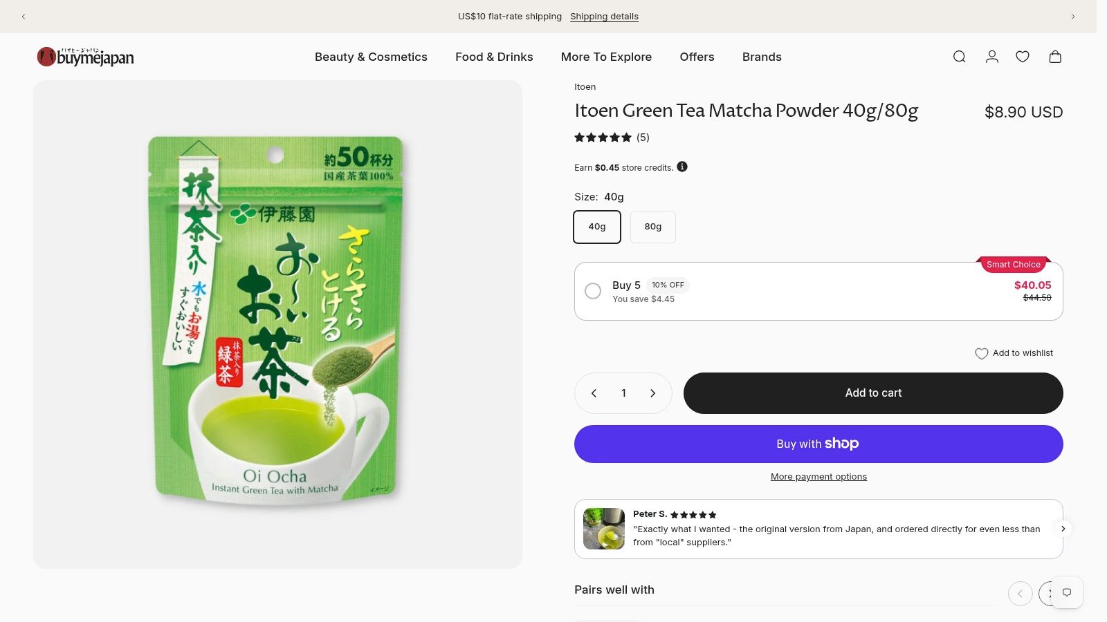 Screenshot from https://buymejapan.com/products/itoen-green-tea-matcha-powder-40g-80g