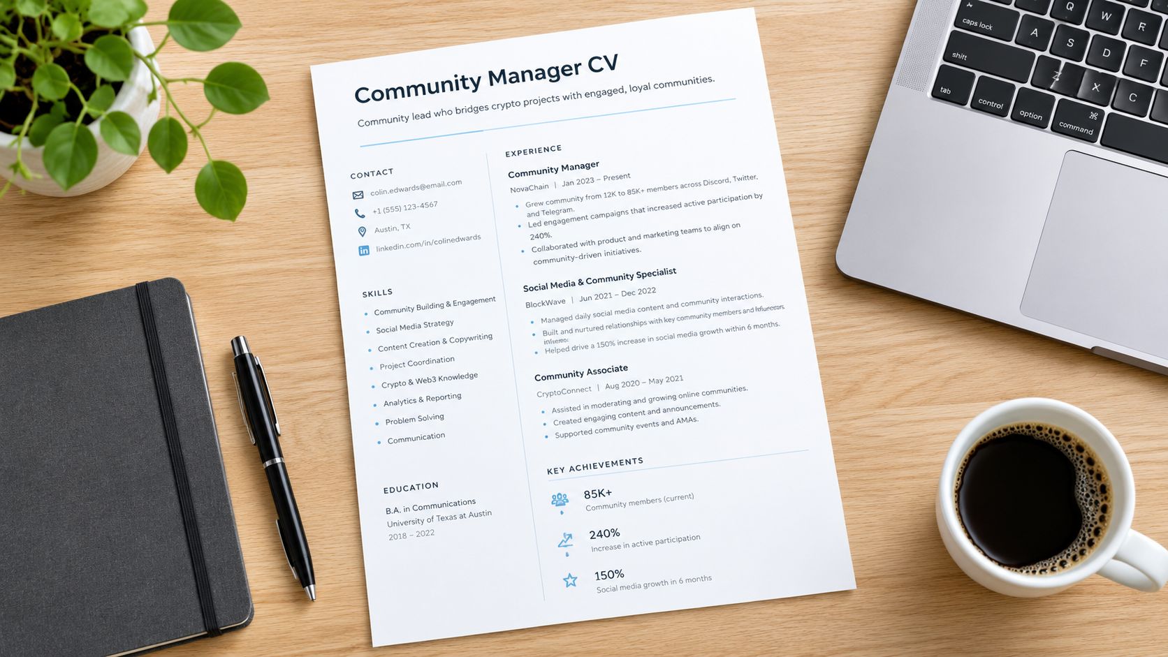 Screenshot from https://example.com/crypto-community-manager-resume-template.png