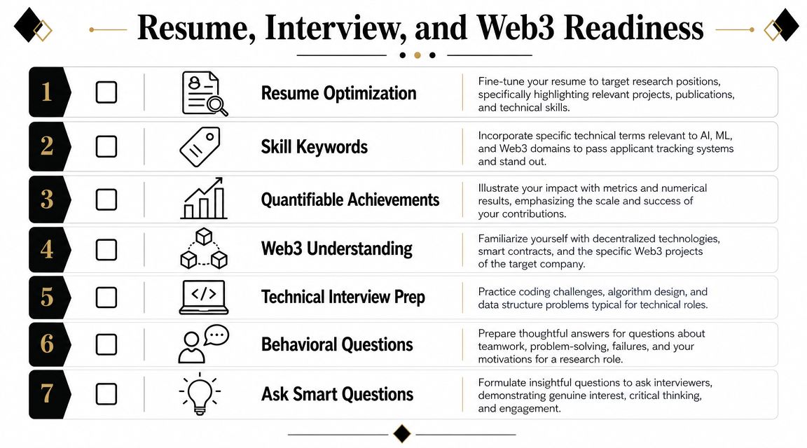 A seven-step checklist for career preparation in resume building, technical interviews, and Web3 industry readiness.