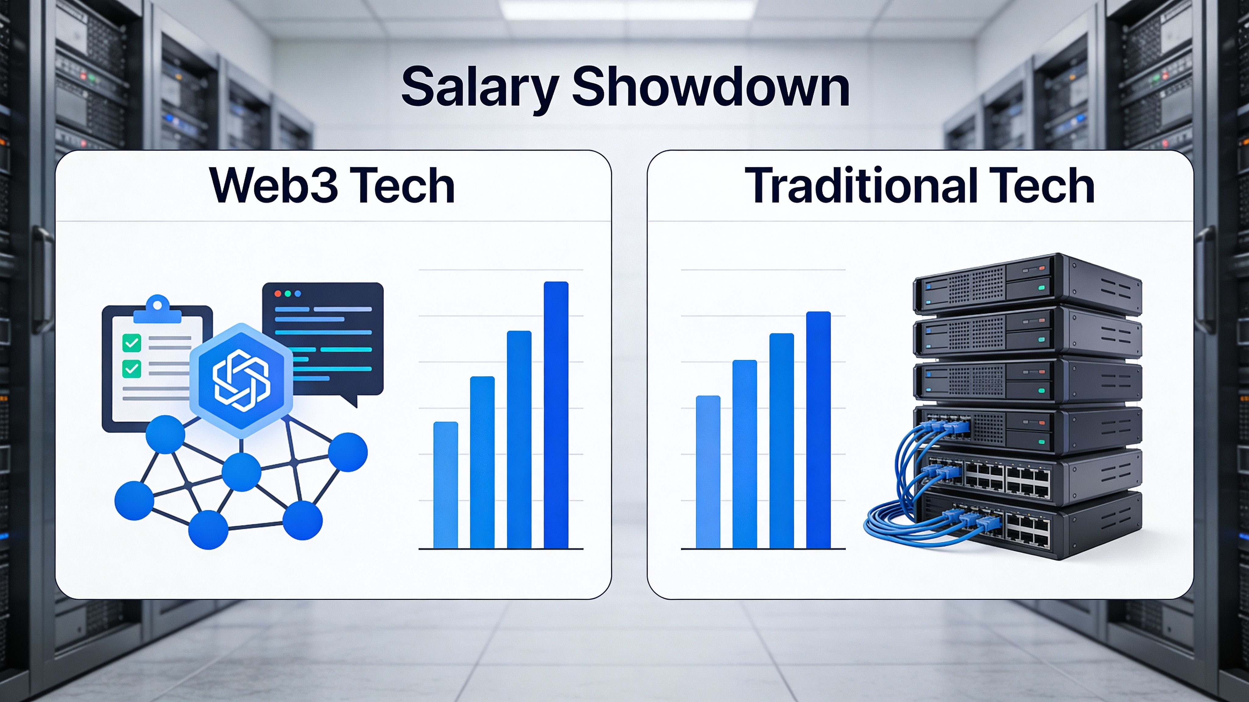 A comparison chart showing rising salary trends for roles in Web3 technology versus traditional tech sectors.