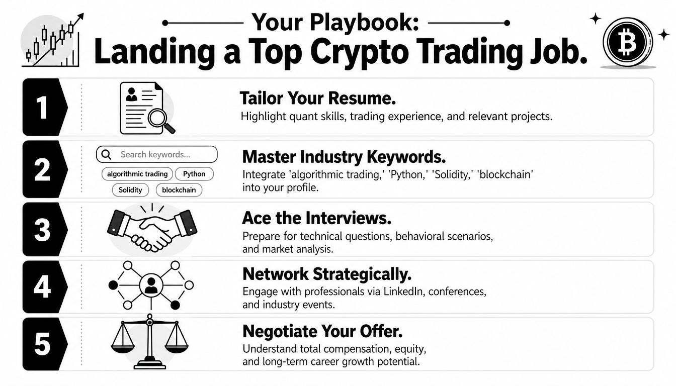 A five-step guide on how to land a professional job in the cryptocurrency trading industry.