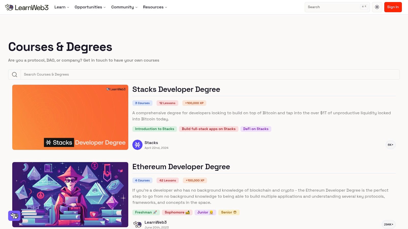 LearnWeb3 – Degrees and Courses