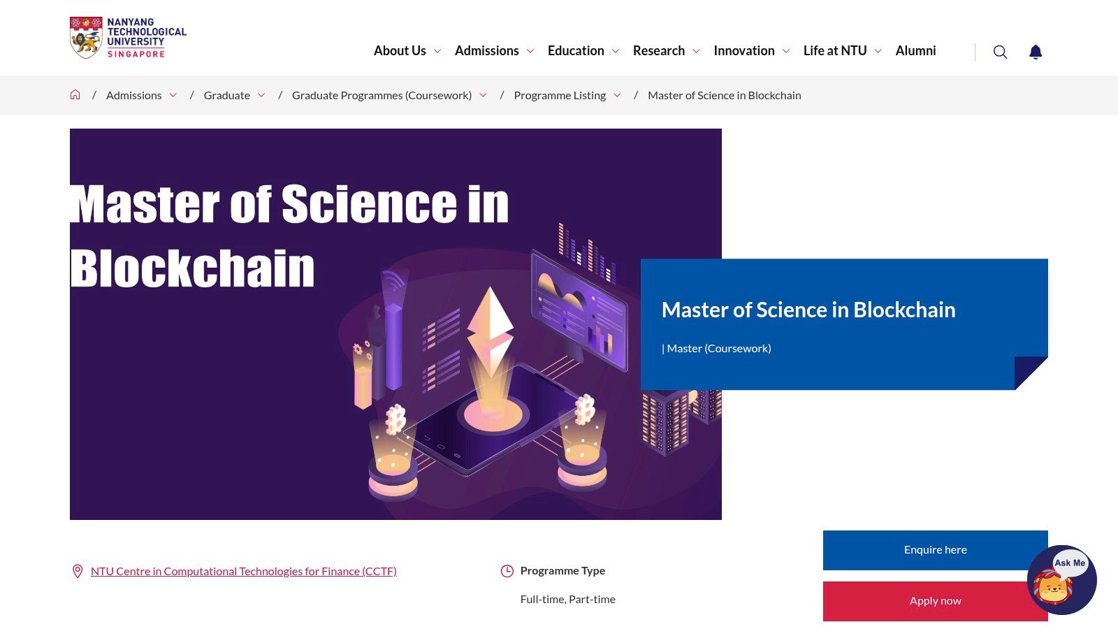 Nanyang Technological University (NTU), Master of Science in Blockchain (MSBT)