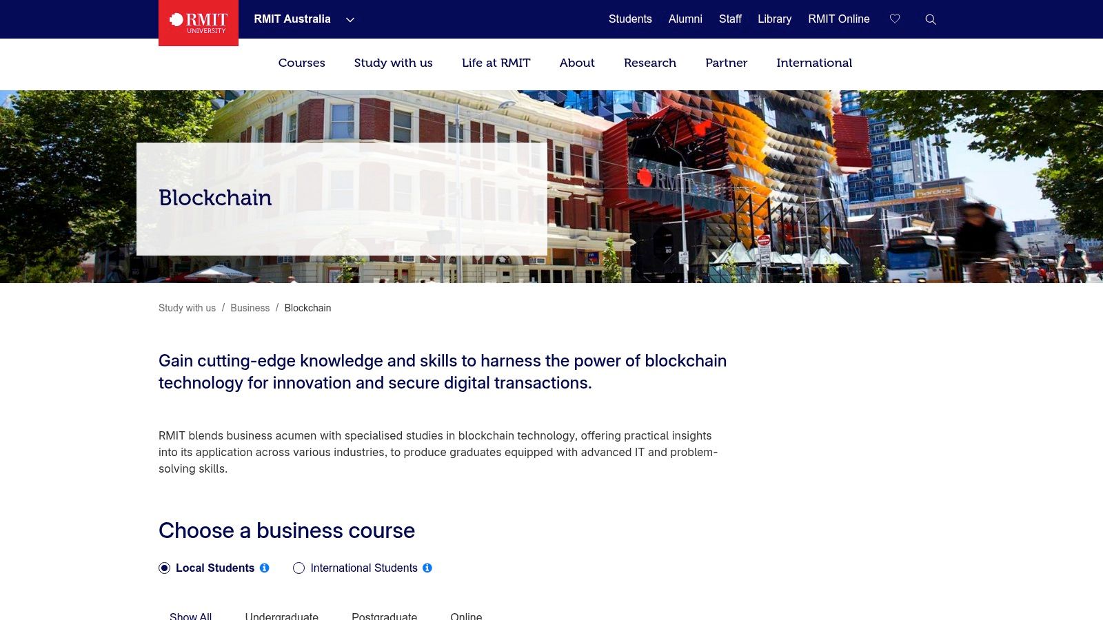 RMIT University, Bachelor of Business (Blockchain Enabled Business)