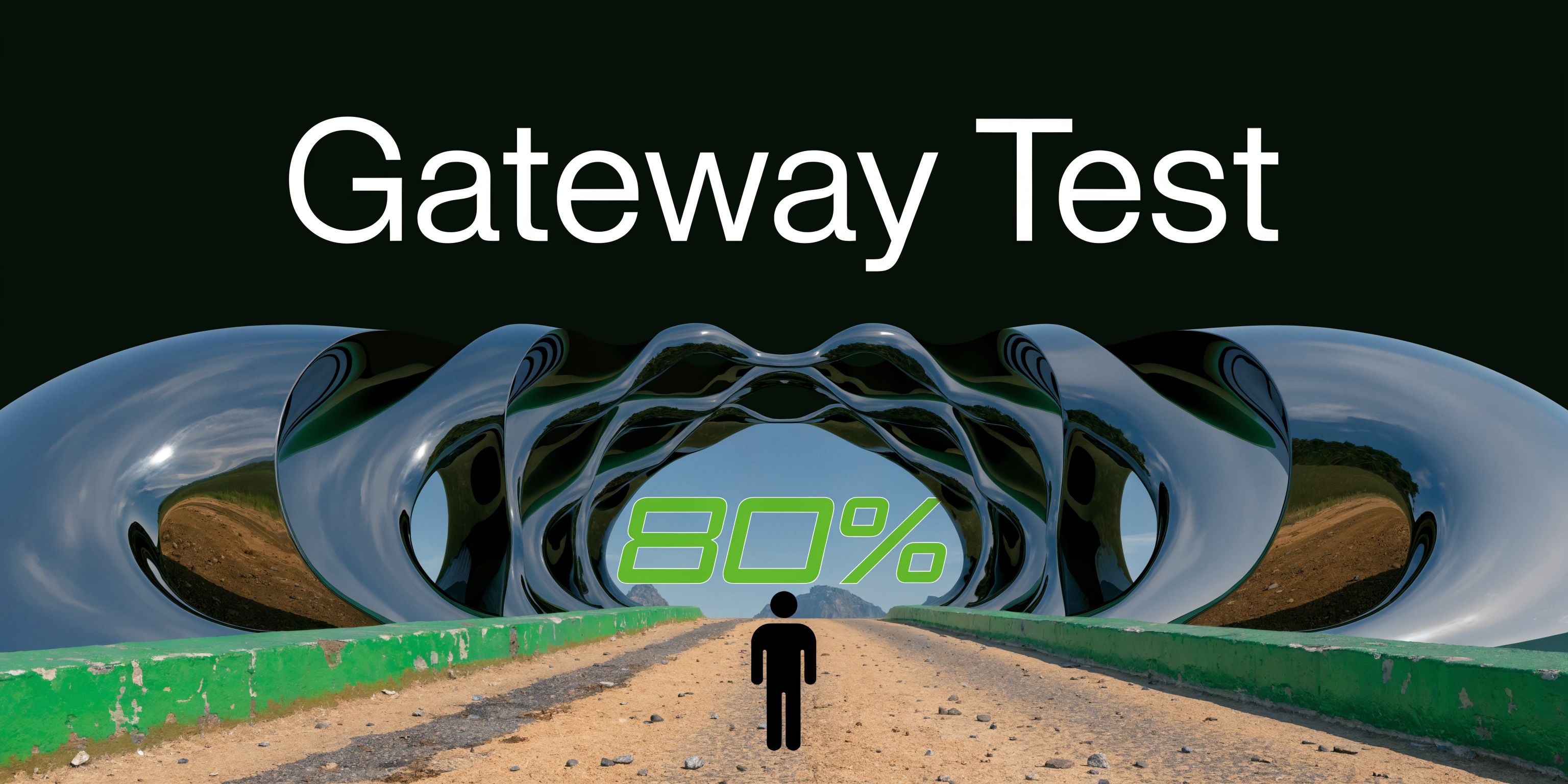 A conceptual graphic displaying Gateway Test with an eighty percent progress symbol and a human silhouette.