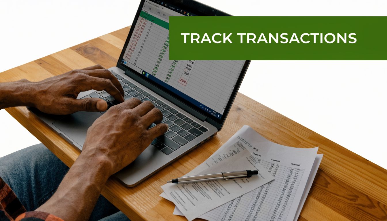 A person working on a laptop computer to manage financial transactions using an Excel spreadsheet program.