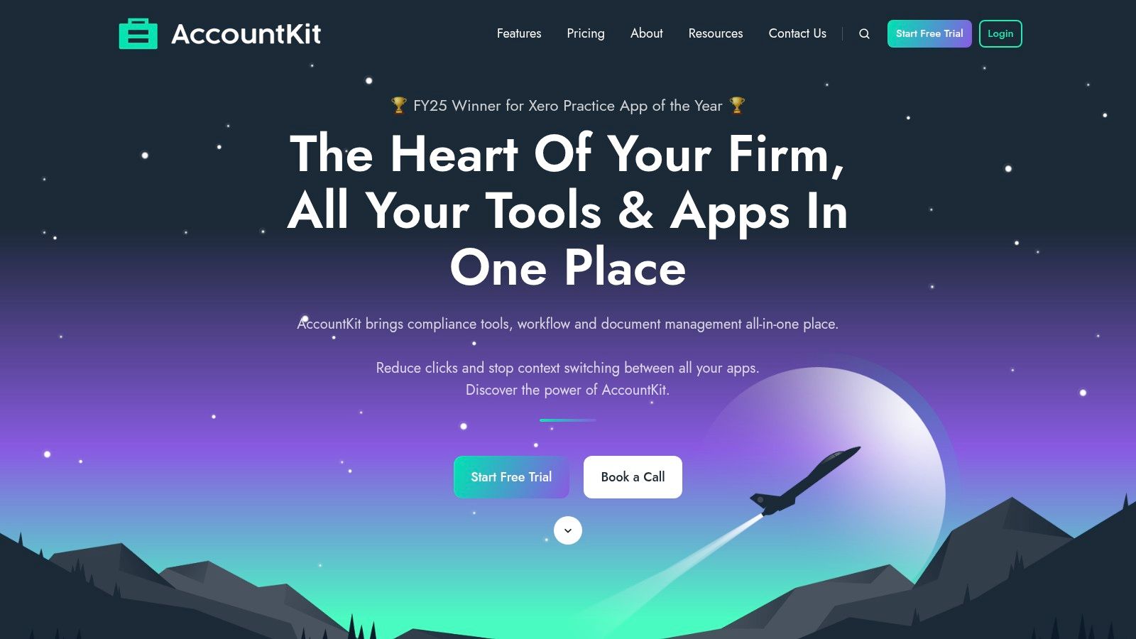 AccountKit showing specialist compliance tools and workflow features for accounting firms.