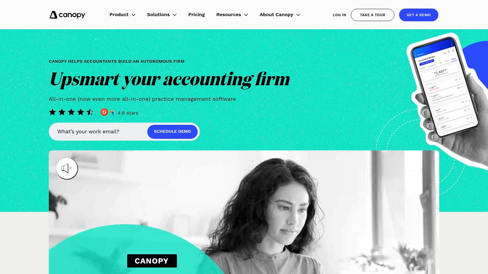 Canopy dashboard showing client management and workflow tools for accounting firms.