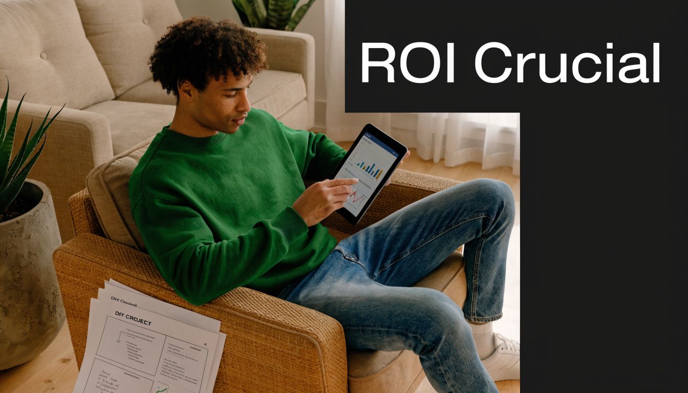 A man sitting in an armchair while looking at property investment data on a tablet computer.