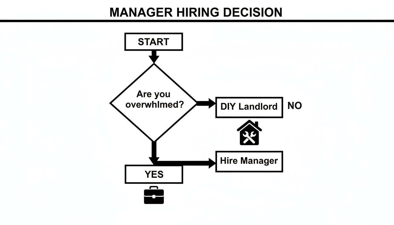 Flowchart for a landlord to decide between hiring a property manager or DIY management.