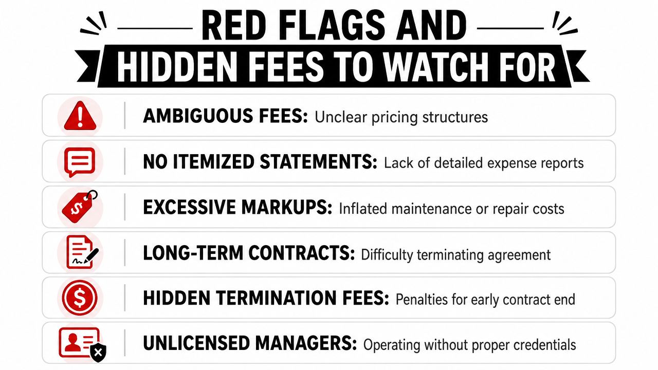 A list of red flags and hidden fees to watch for when choosing property management services.