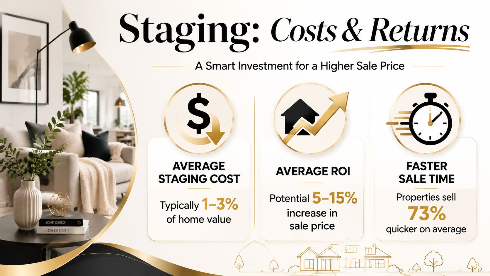 An infographic detailing the financial costs, potential ROI, and reduced sale time associated with home staging services.